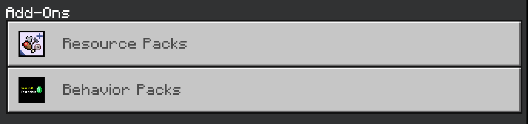 Minecraft UI showing activation of addon packs in world settings