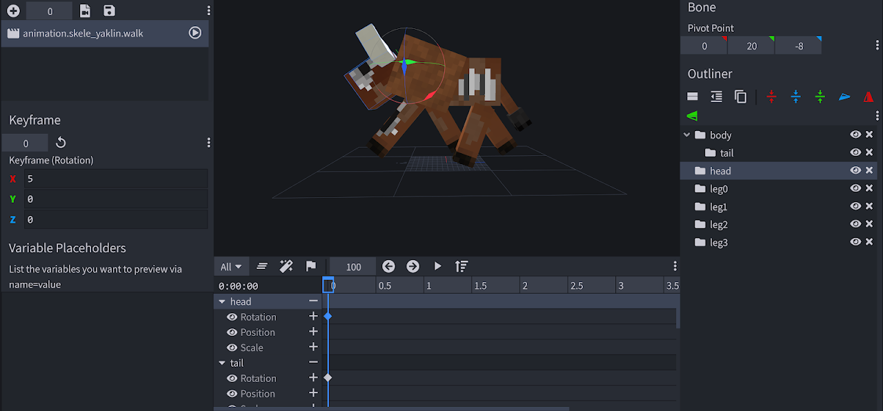 Blockbench Animation Timeline - Frame 1