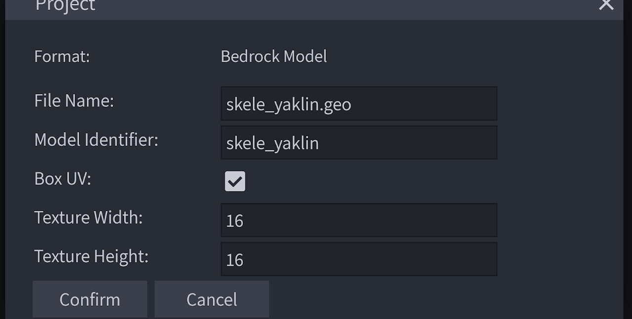 Blockbench New Bedrock Model Dialog Box