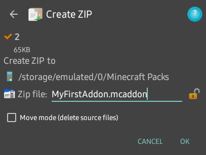 Renaming ZIP to MCADDON in file manager